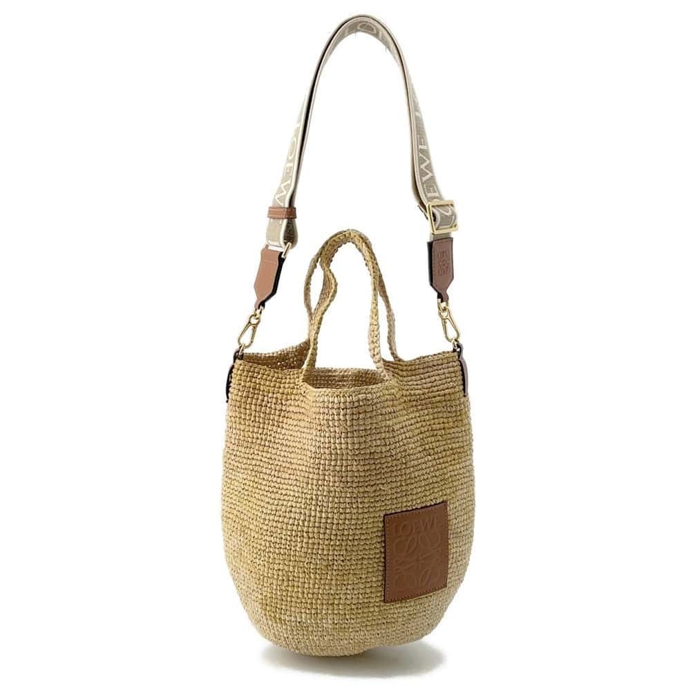 Loewe Tote Bag Slit Raffia Leather Shoulder Basket - Picture 1 of 12